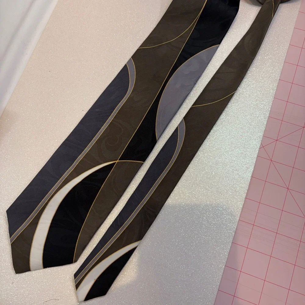 Mens Abstract Geometric Jacquard Necktie Grey Brown Black RN43170‎ 4 Inch Wide